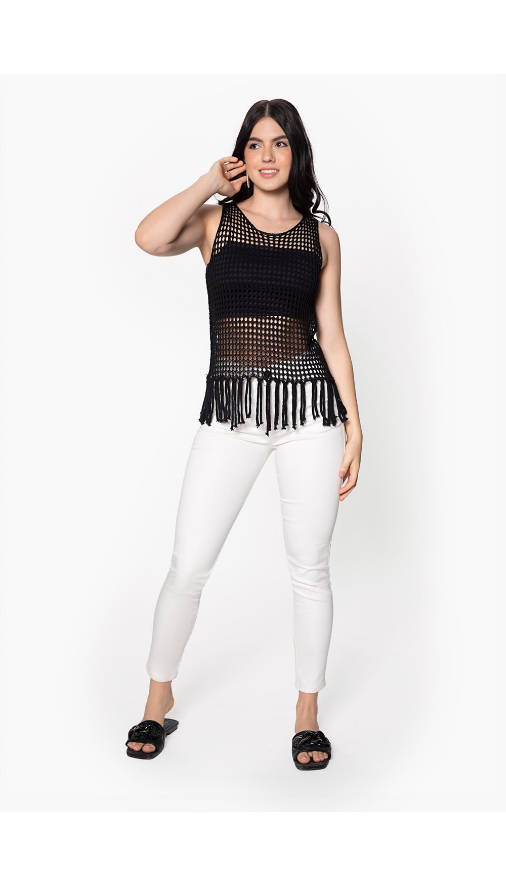 Blusa en crochet con flecos para mujer