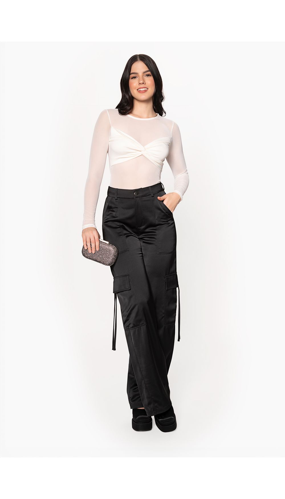 Blusa manga larga en malla para dama