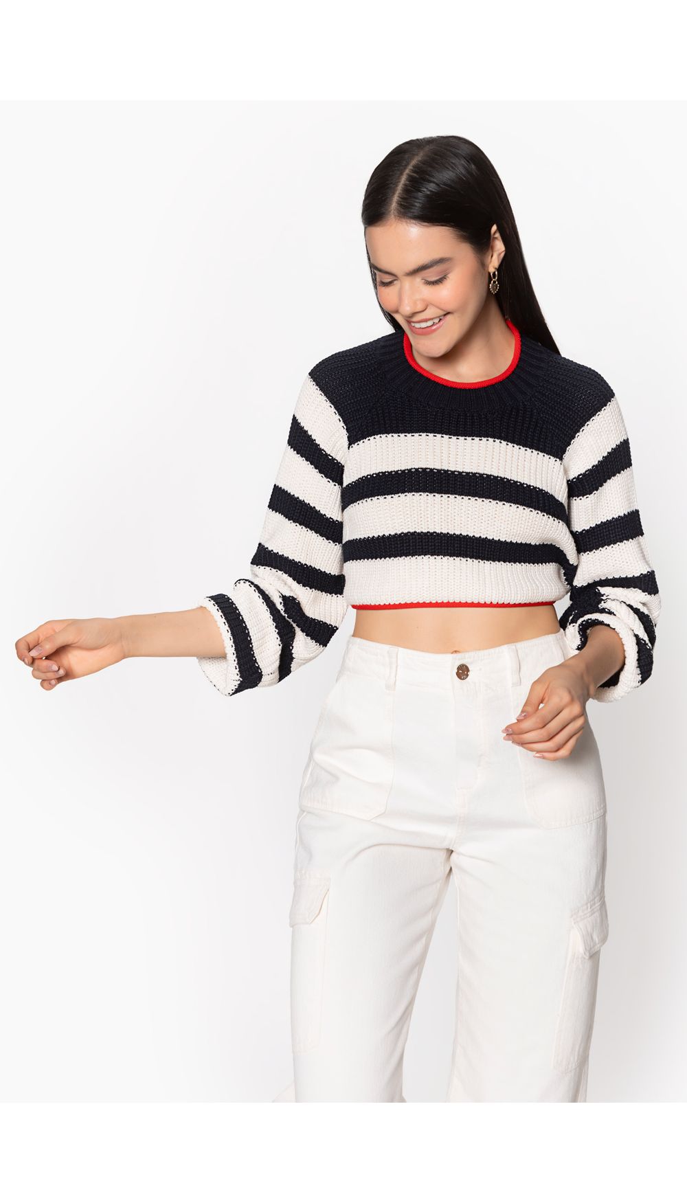 Blusa tejida a rayas con espalda descubi