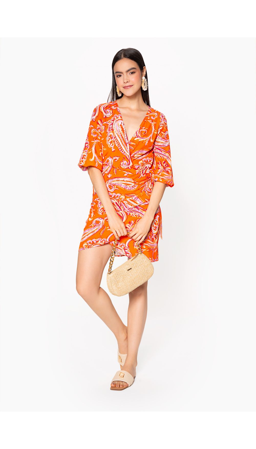 Vestido corto manga tres cuartos para mu