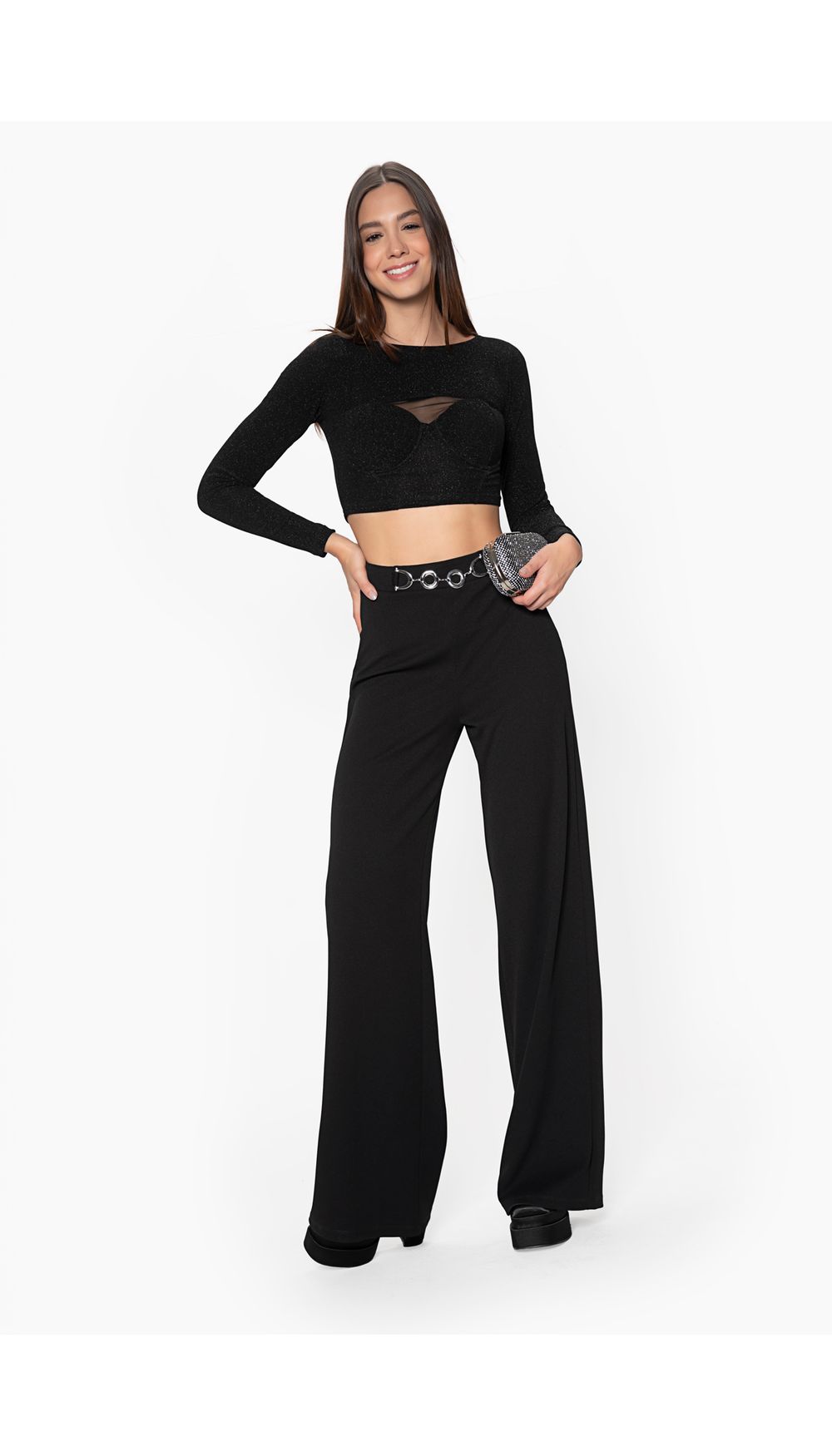 Blusa dama crop manga larga