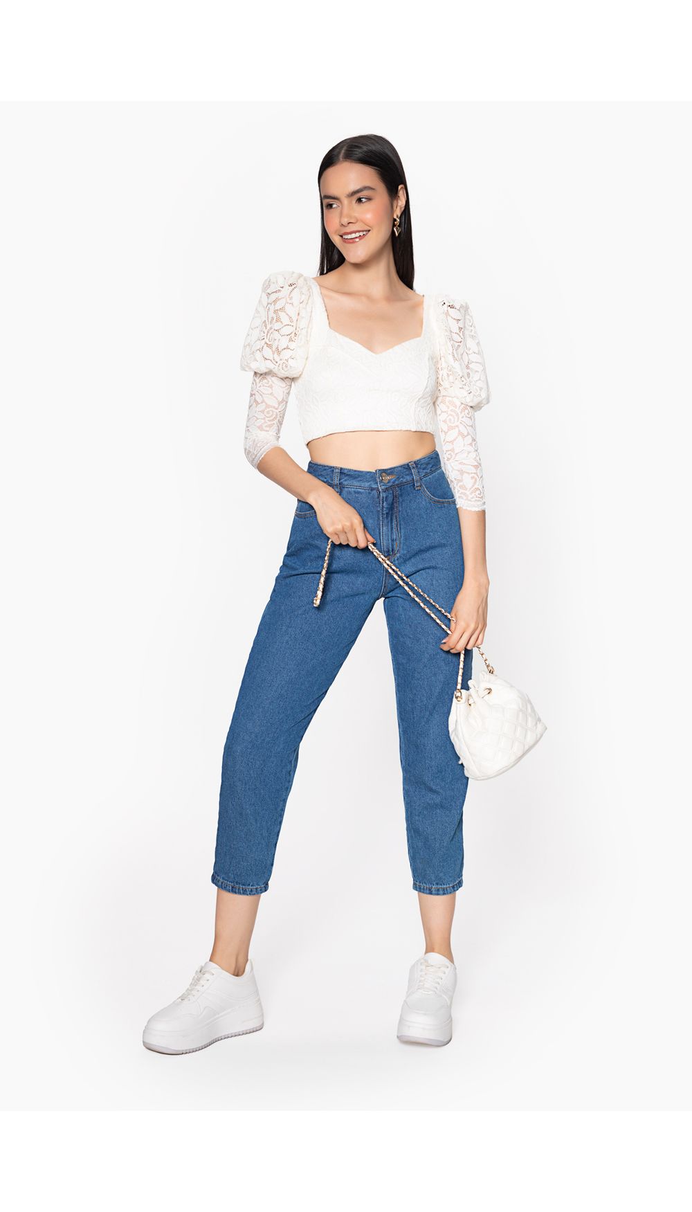 Blusa manga puff con escote corazon para