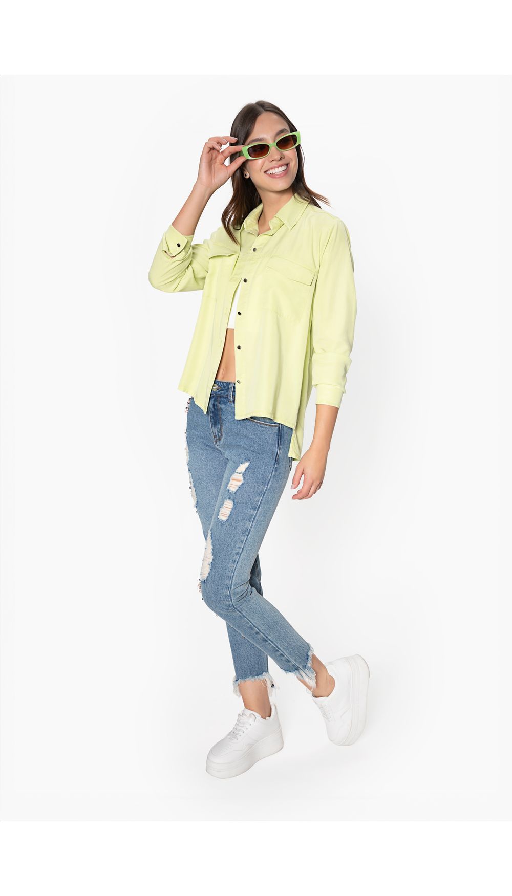 Camisa dama en denim manga larga