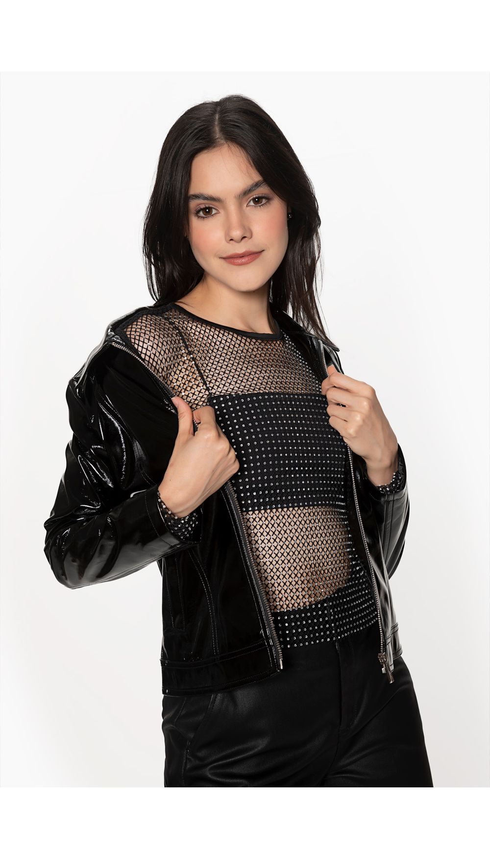 Chaqueta manga larga cierre frontal en pu