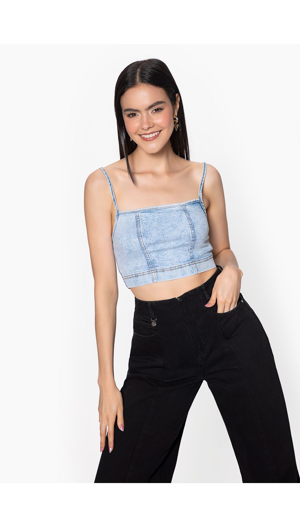 Blusa crop top en denim