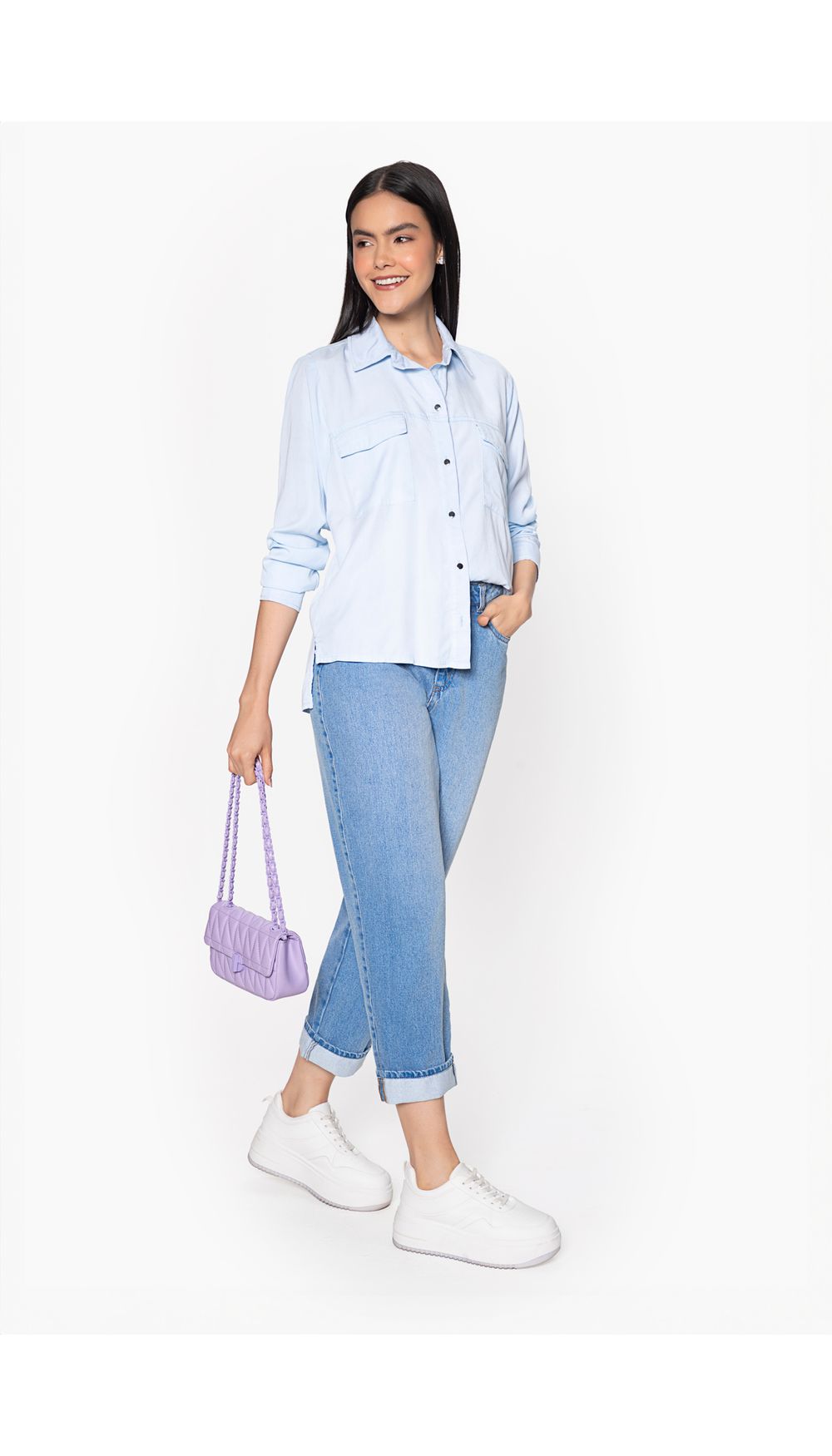 Camisa dama en denim manga larga