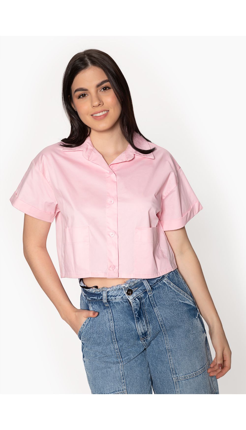 Blusa camisera crop para mujer manga cor