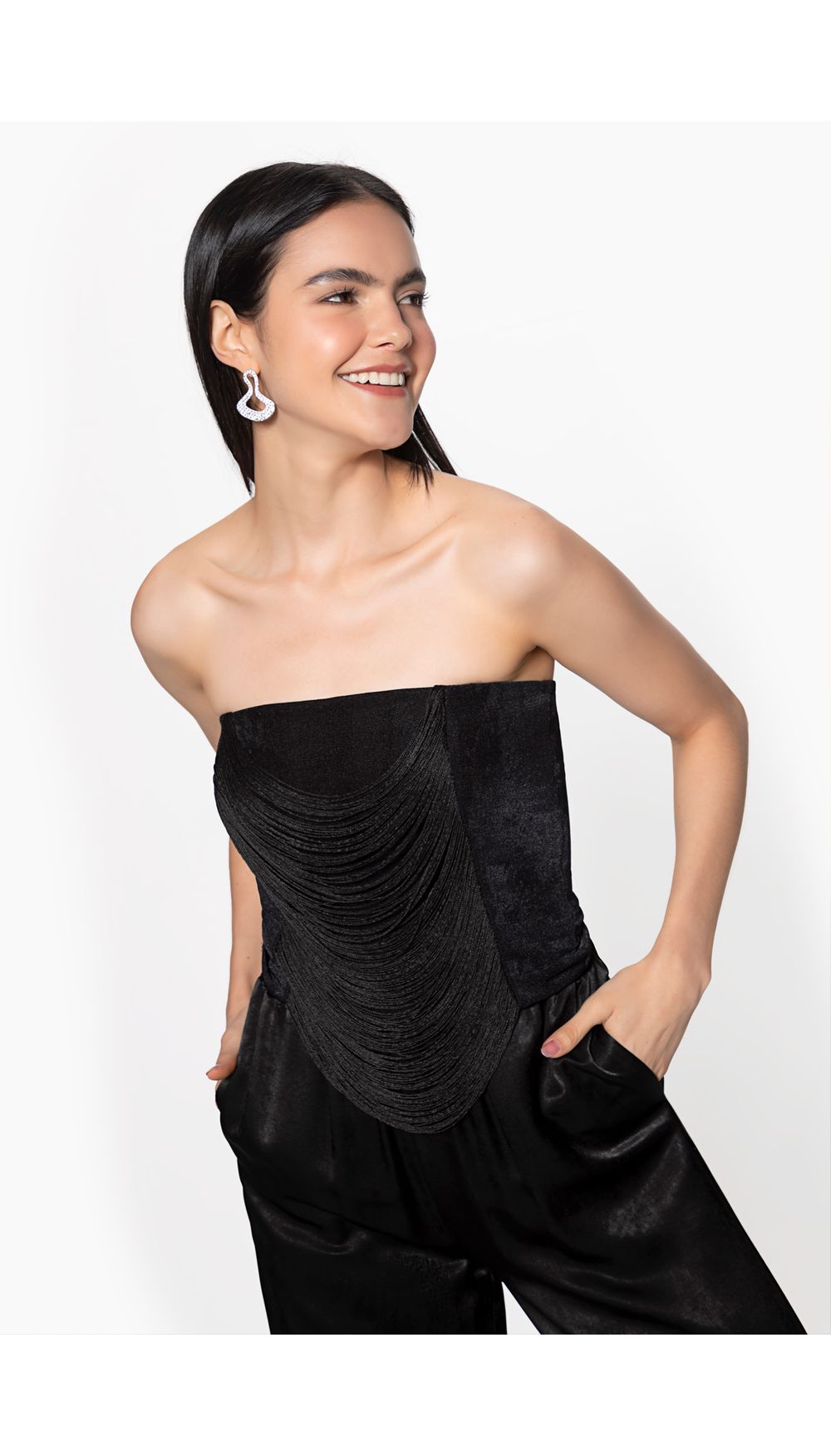 Blusa con flecos para dama strapless
