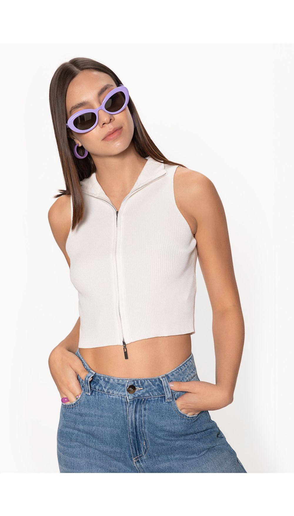 Blusa cuello tortuga tejida con cierre f