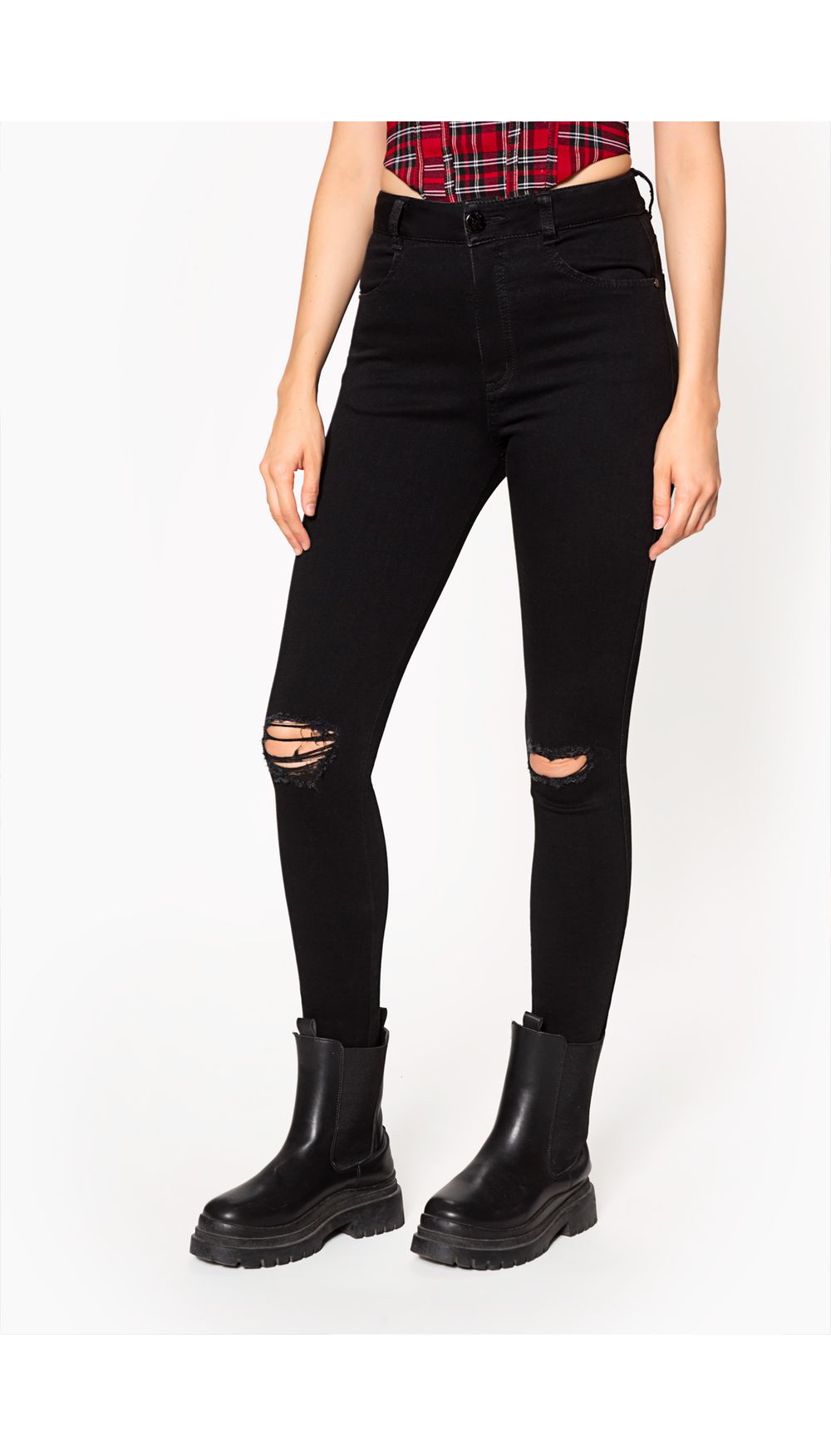 Jean  dama  tiro alto skinny  con rotos