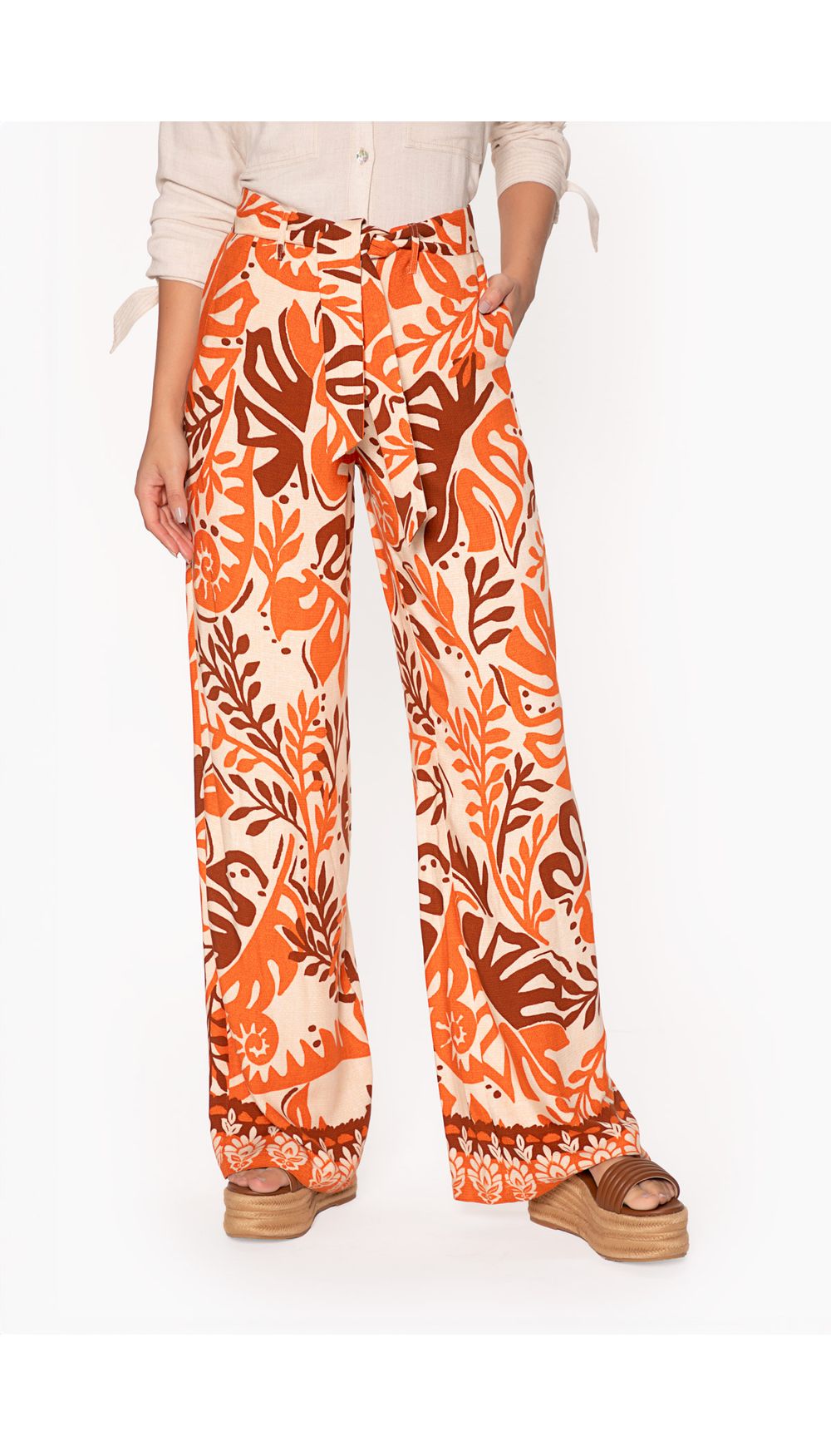 Pantalon palazo para mujer con cinturon