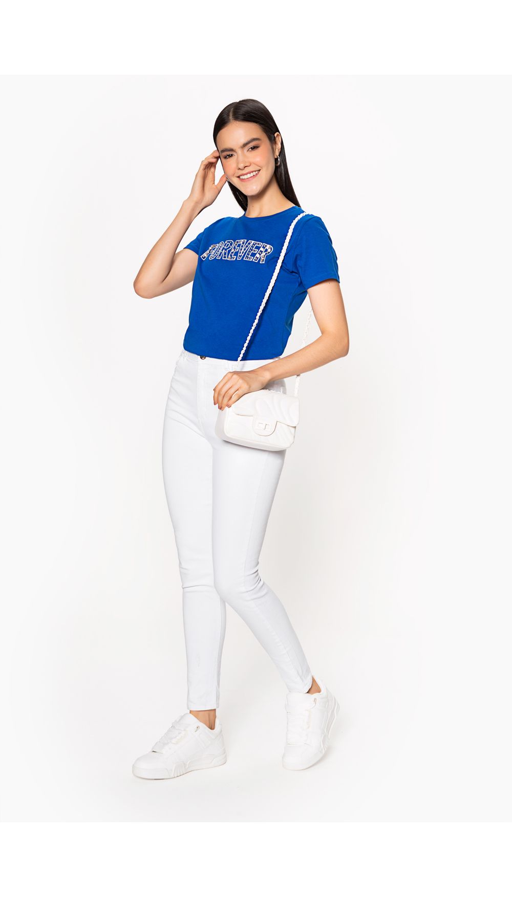 Jean skinny blanco tiro alto basico