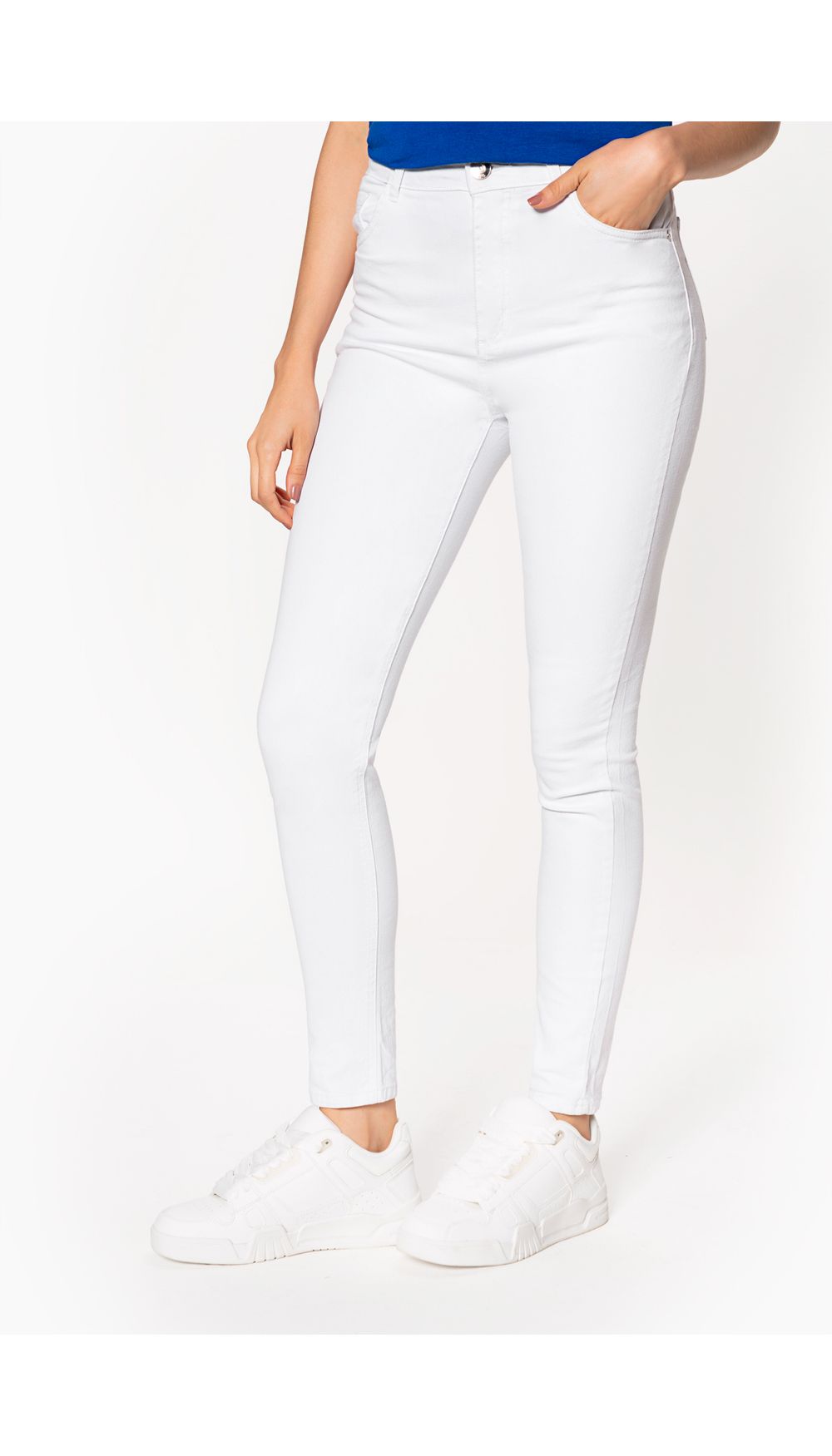 Jean skinny blanco tiro alto basico