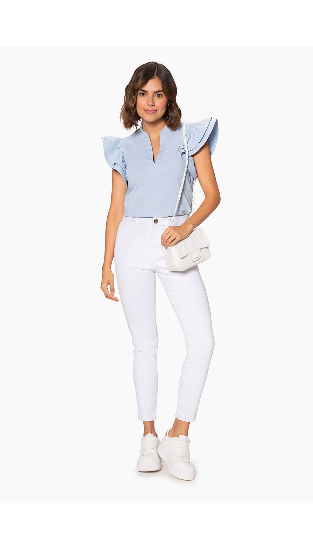Jean skinny blanco tiro alto basico