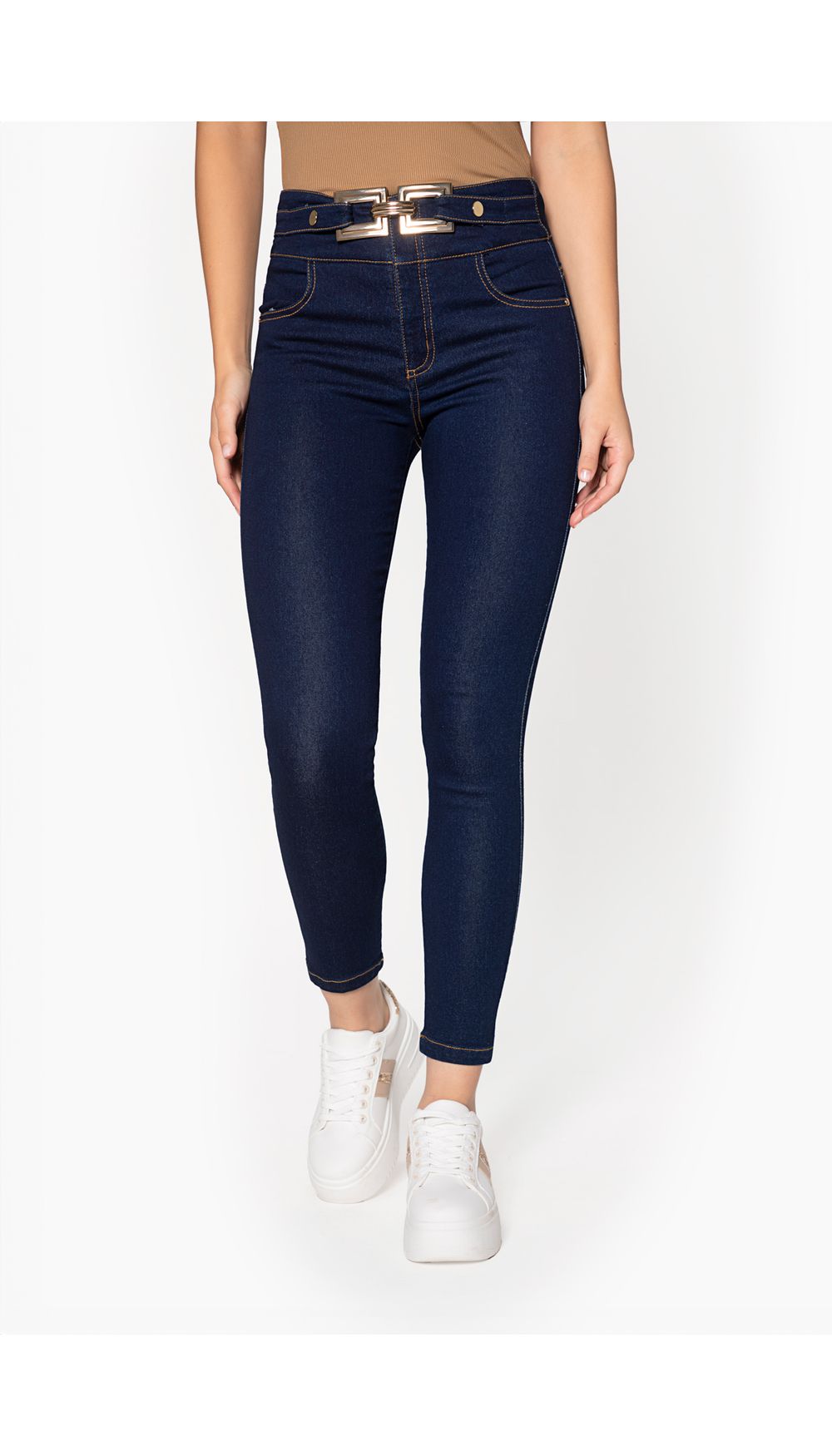 Jean dama tiro alto skinny pretina ancha