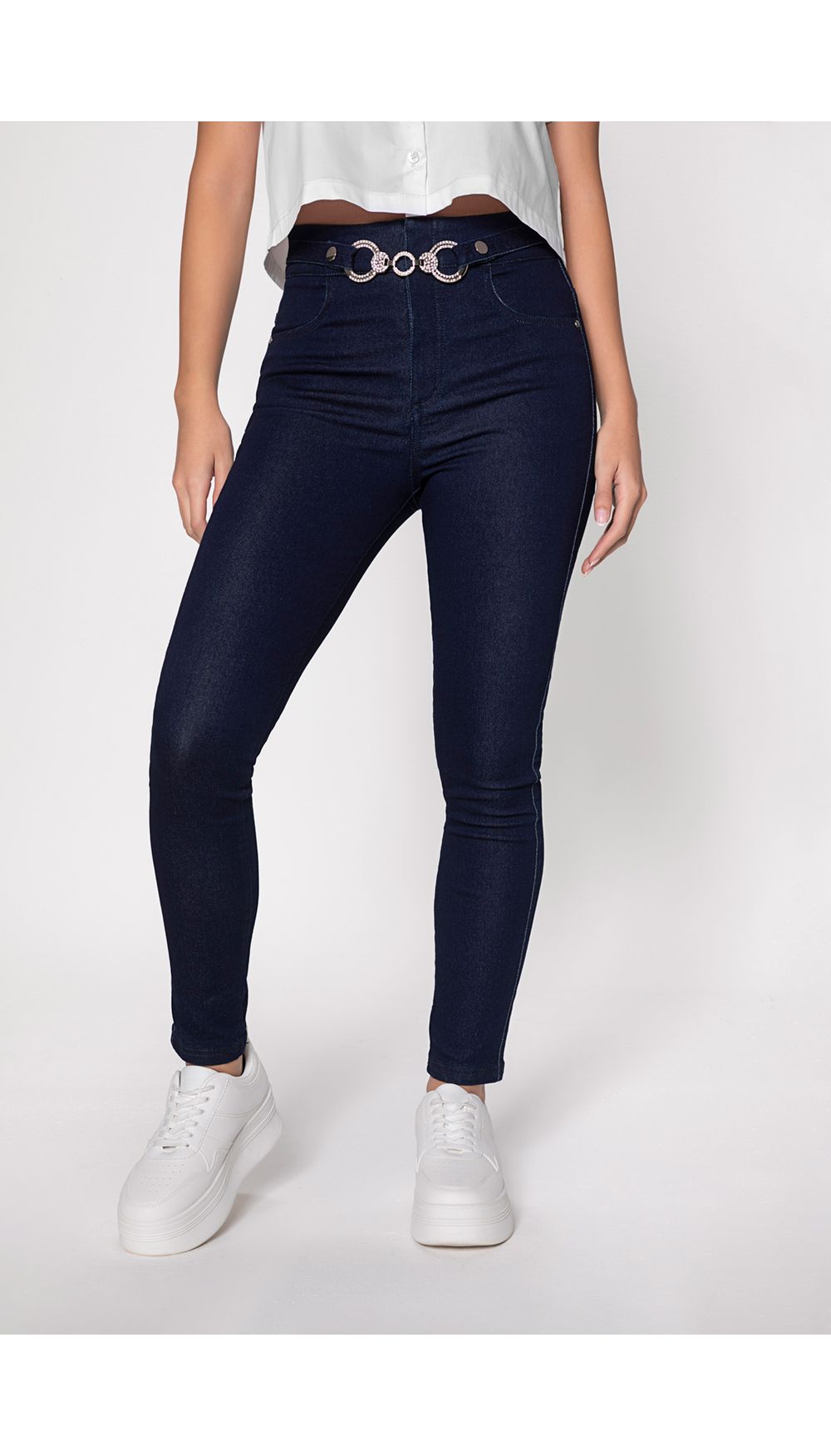 Jean dama tiro alto skinny con insumo en