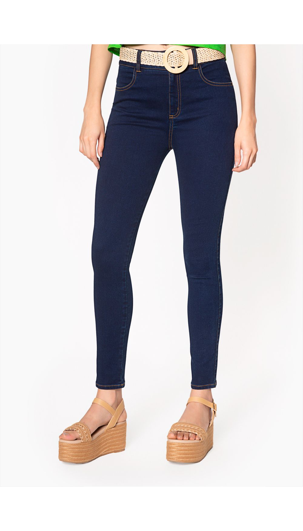 Jean  dama  tiro alto skinny  con cintur