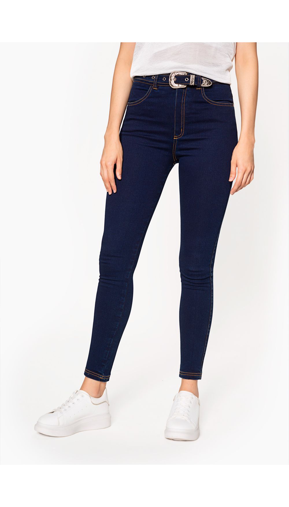 Jean  dama  tiro alto skinny  con correa