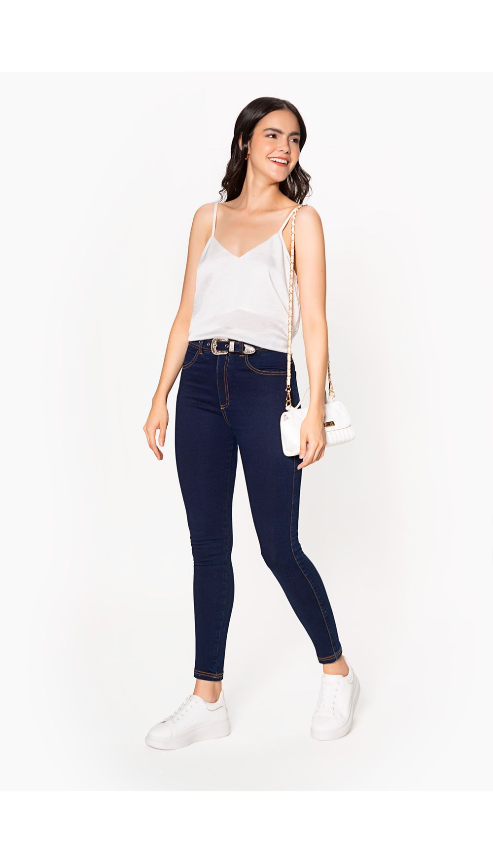 Jean  dama  tiro alto skinny  con correa