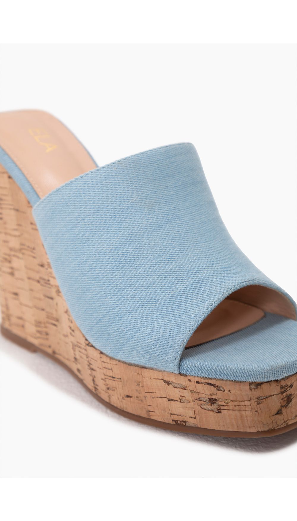 Tacón zueco en denim forrado en aparienc