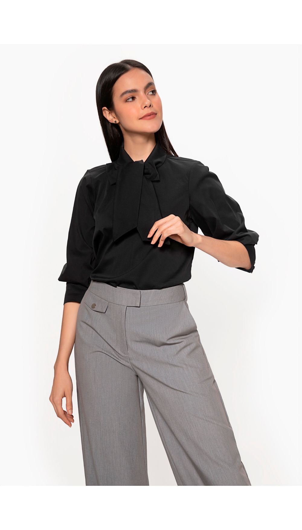 Blusa corbatera para mujer manga tres cu