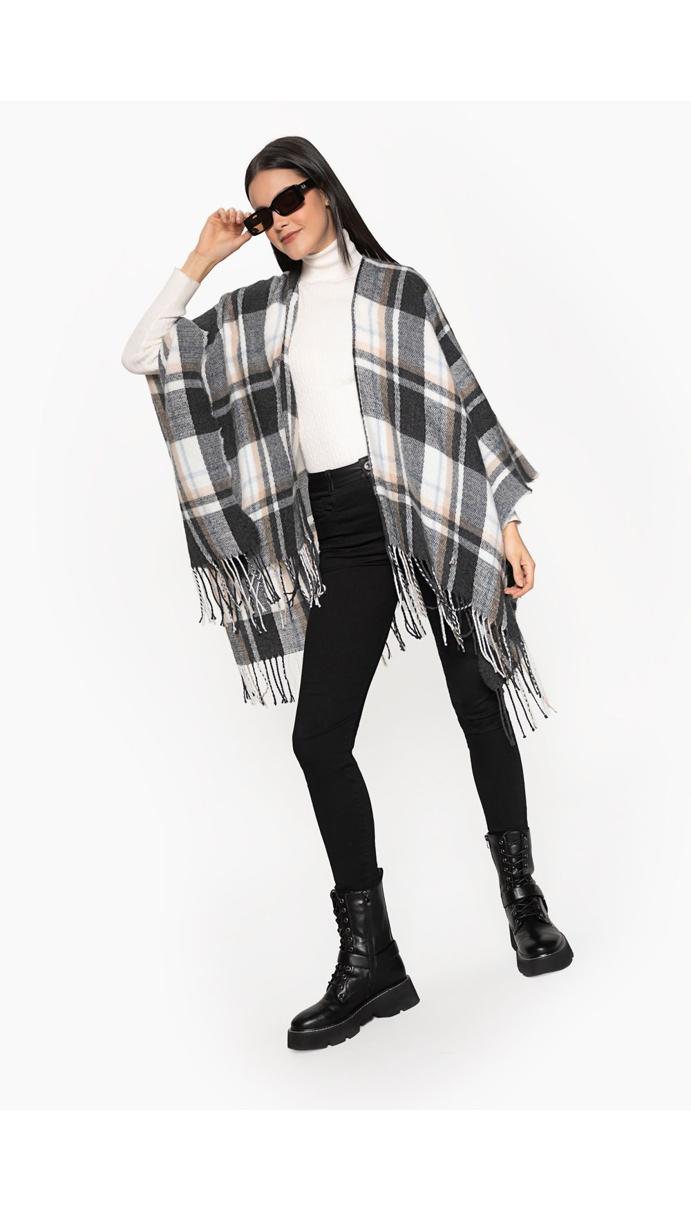 Poncho con flecos para mujer