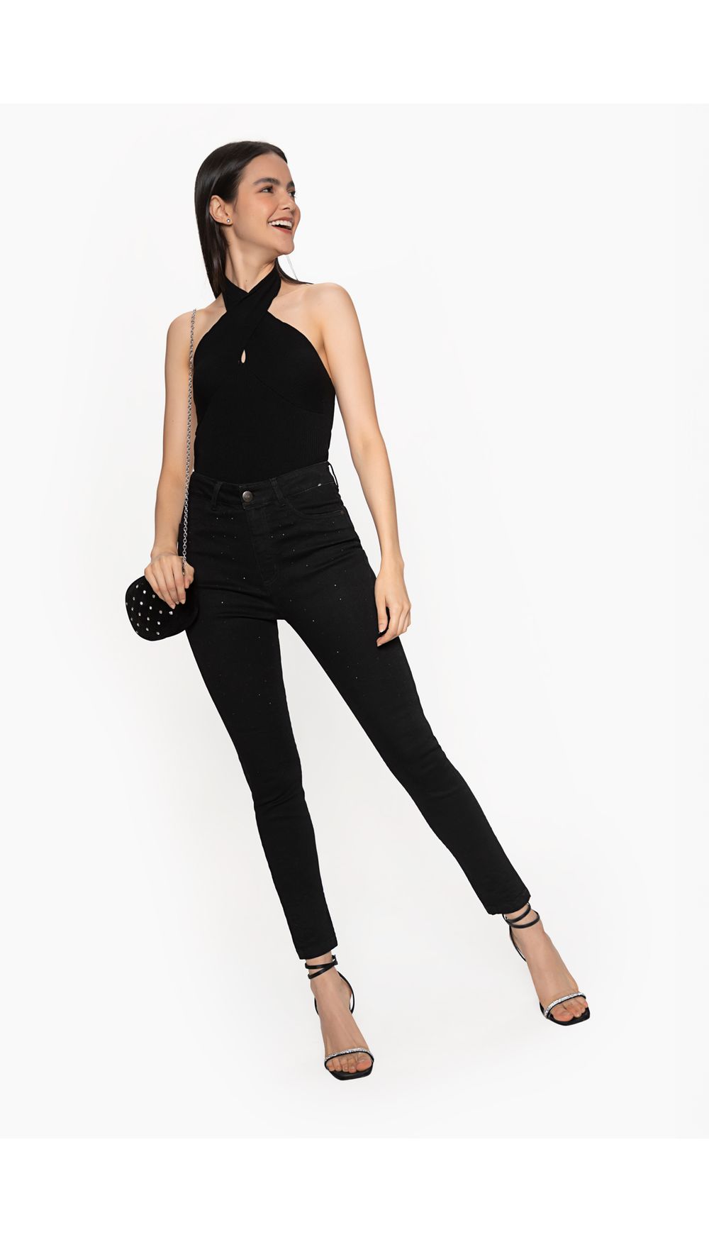 Jean skinny tiro alto con apliques hot f