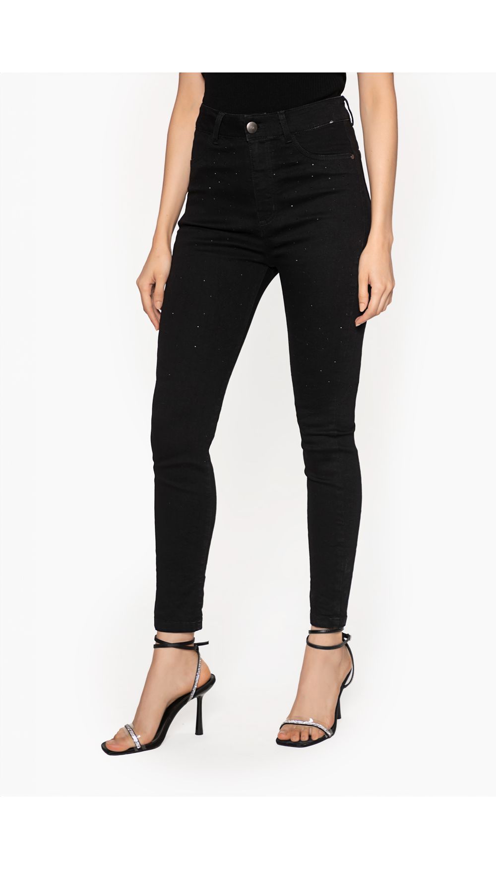 Jean skinny tiro alto con apliques hot f