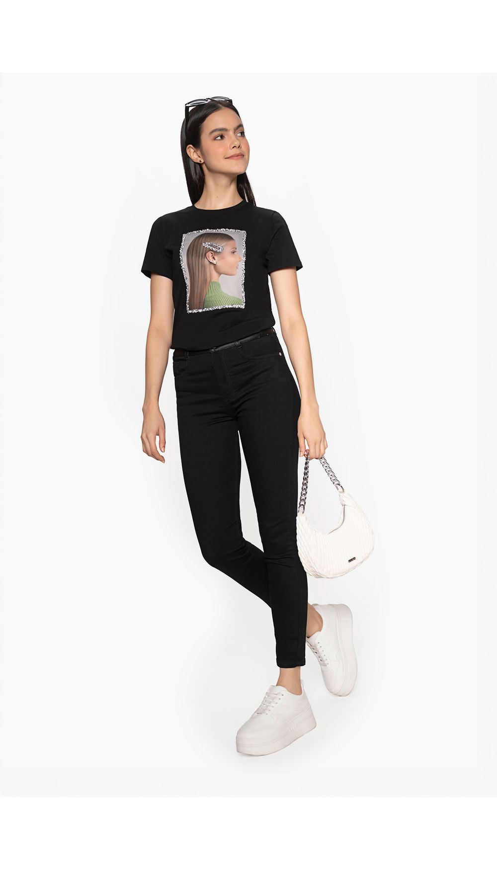Jean skinny tiro alto con pretina en pu
