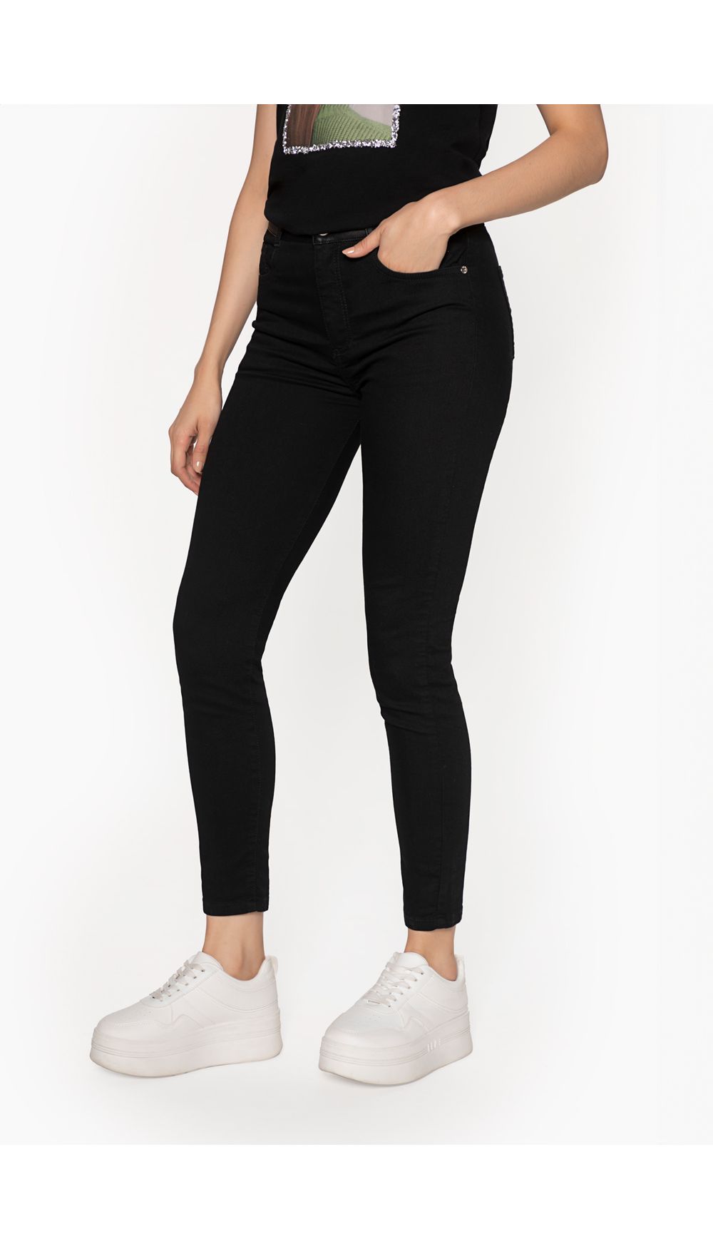 Jean skinny tiro alto con pretina en pu