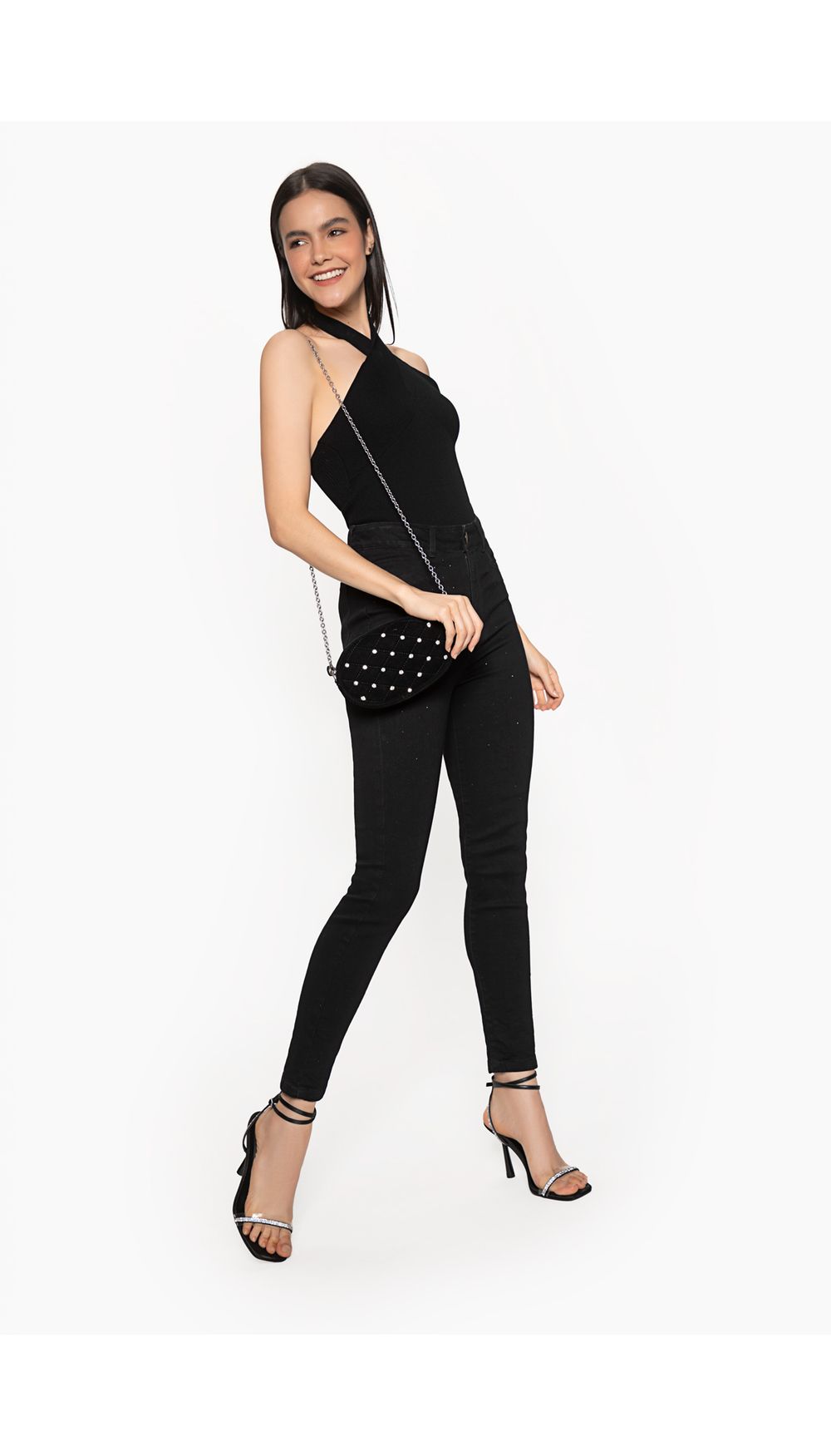 Blusa cuello halter tejida para mujer