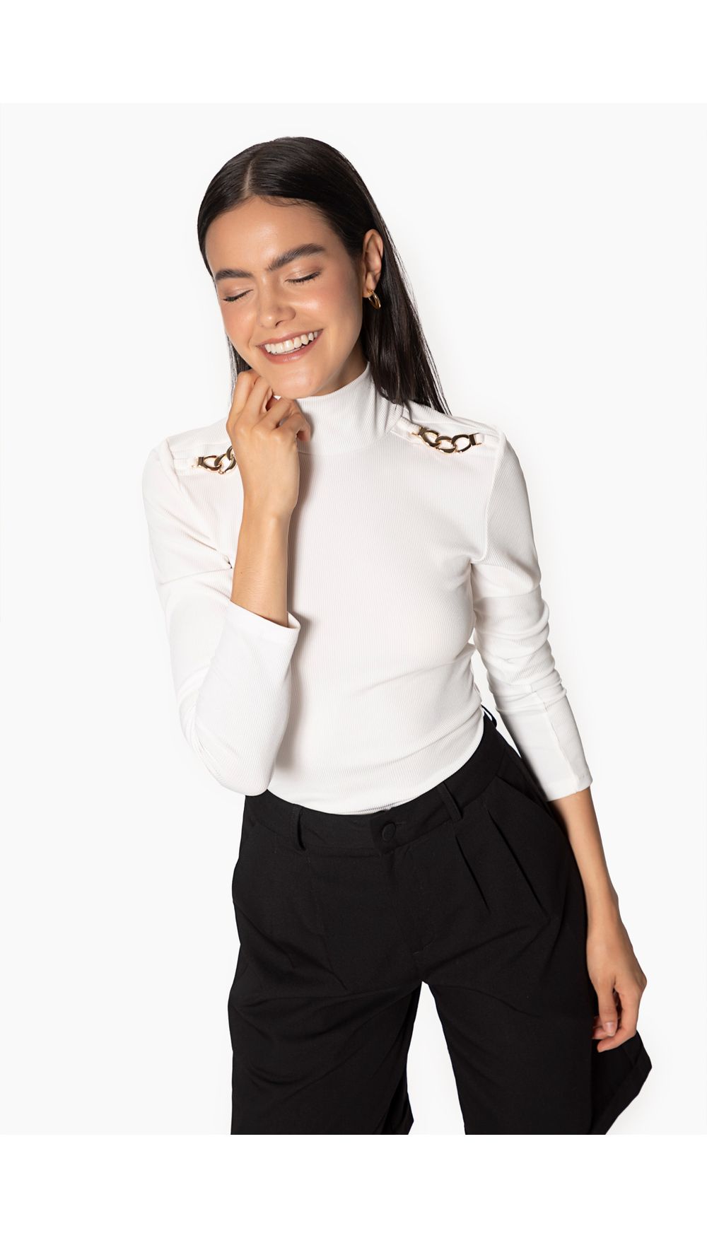 Blusa para mujer en rib cuello tortuga