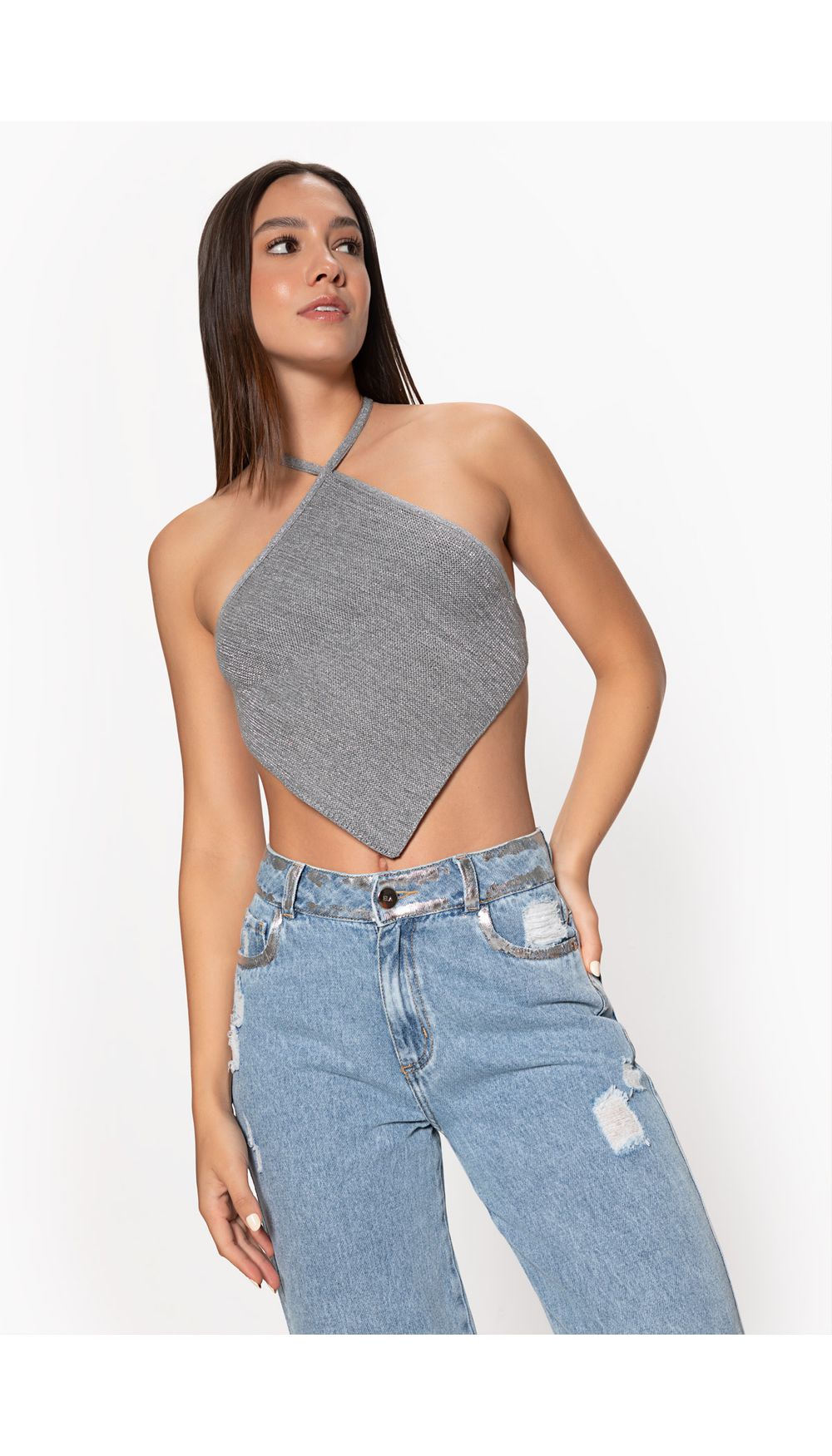 Blusa halter tipo pañoleta para mujer