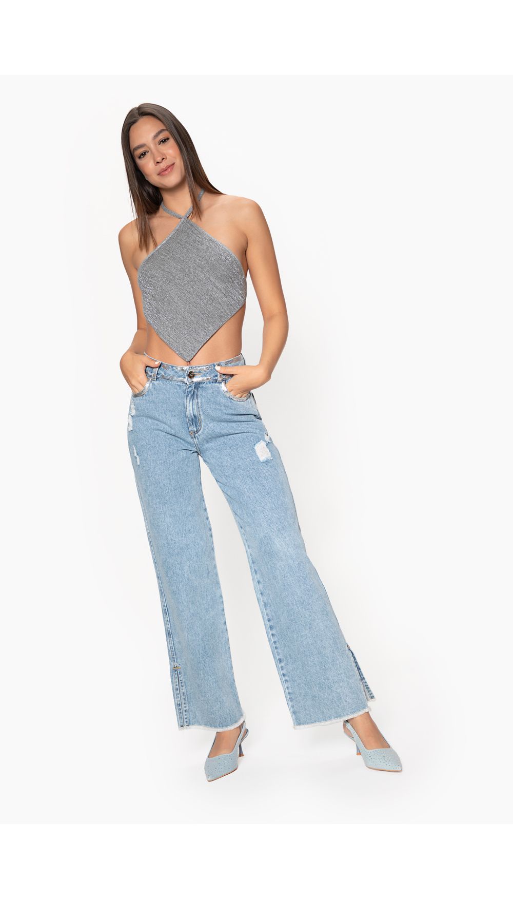 Blusa halter tipo pañoleta para mujer