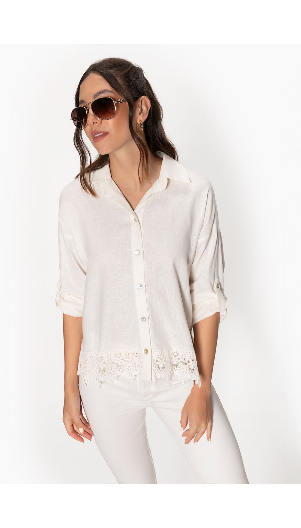 Blusa camisera para mujer manga tres cua