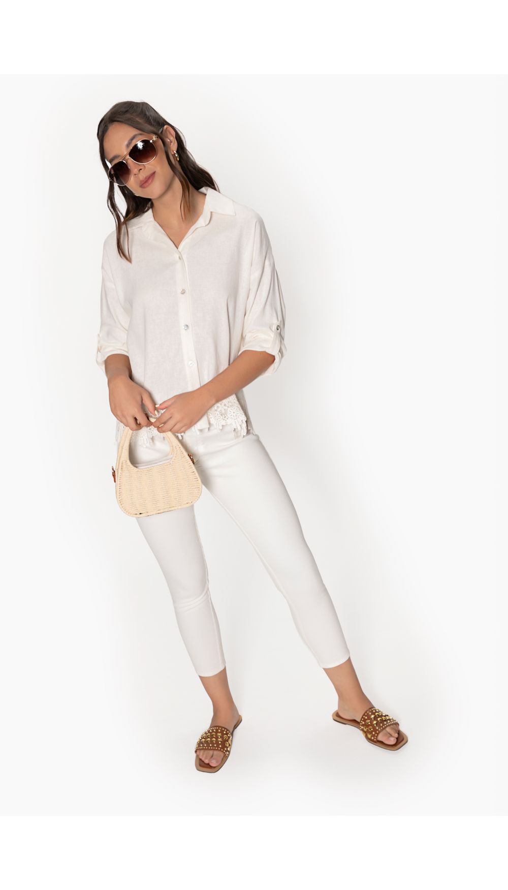 Blusa camisera para mujer manga tres cua