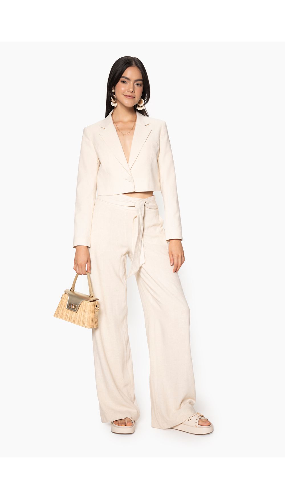 Blazer lino manga larga para mujer