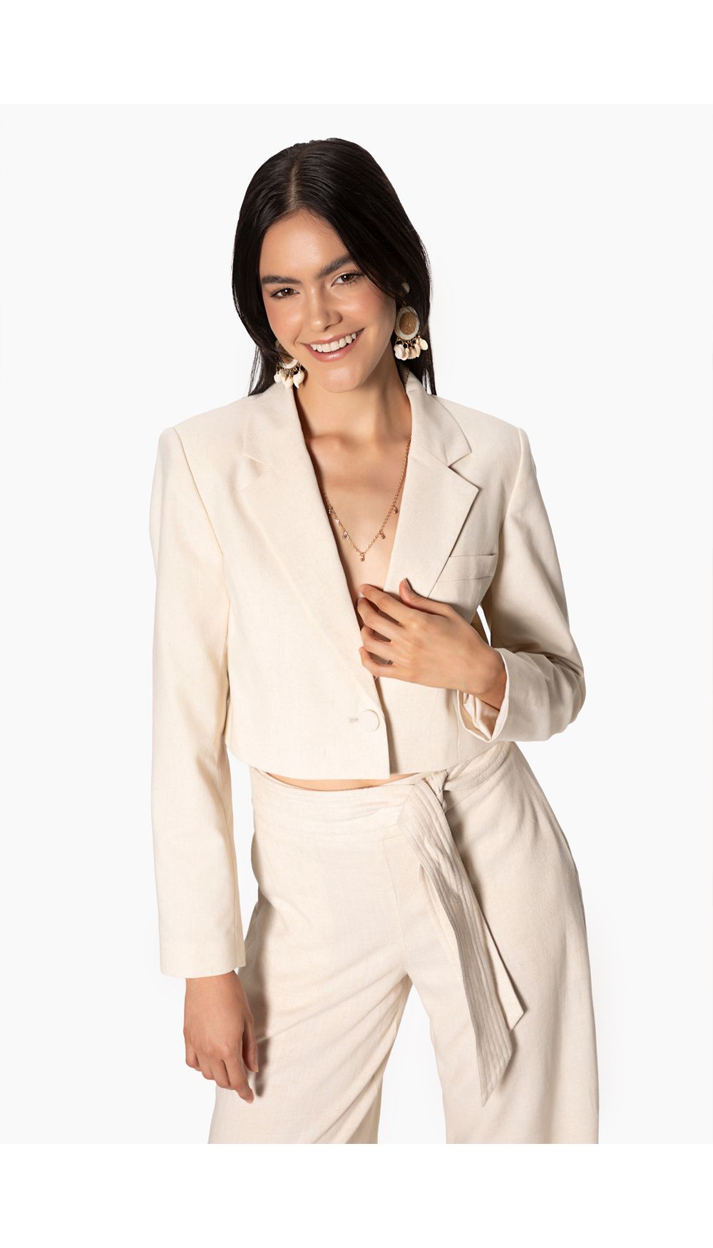 Blazer lino manga larga para mujer