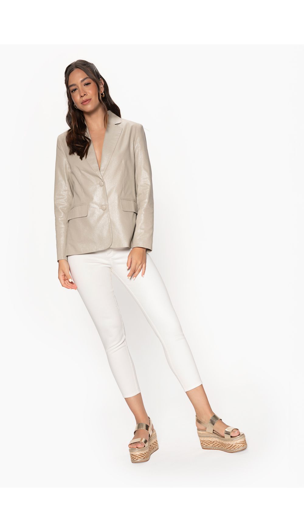 Blazer manga larga en lino con efecto fo