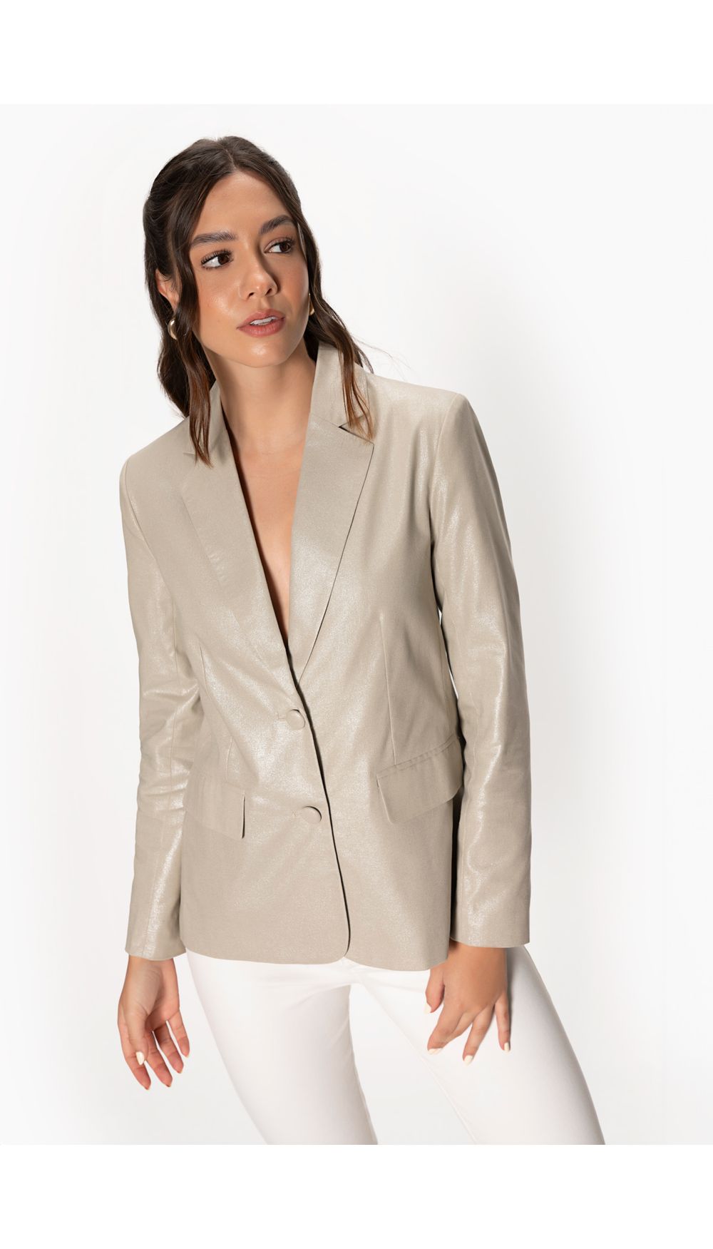 Blazer manga larga en lino con efecto fo