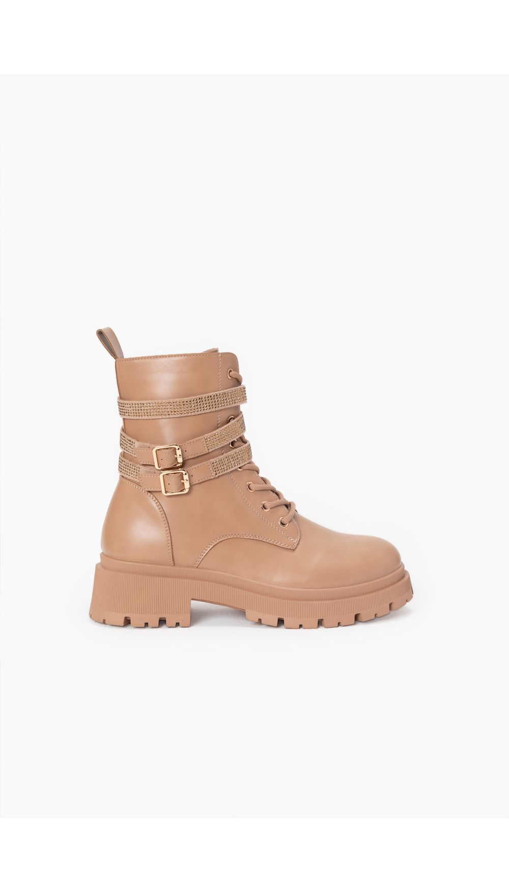 Bota media caña con hebillas y lúrex