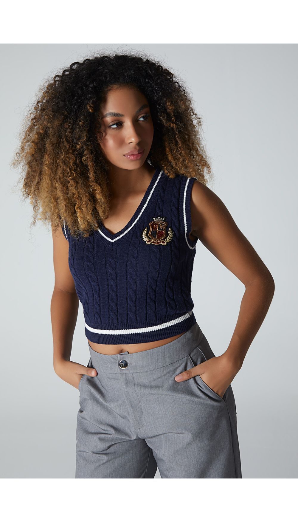 Blusa tejida manga sisa para mujer