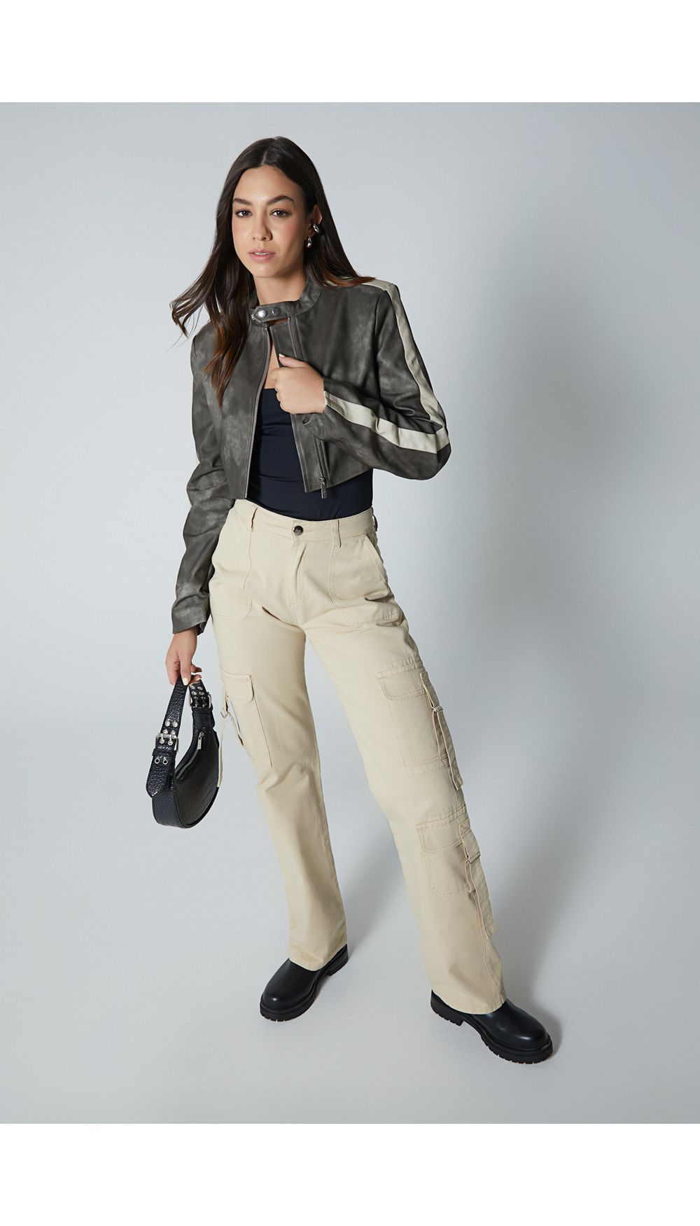 Chaqueta crop efecto envejecido para muj