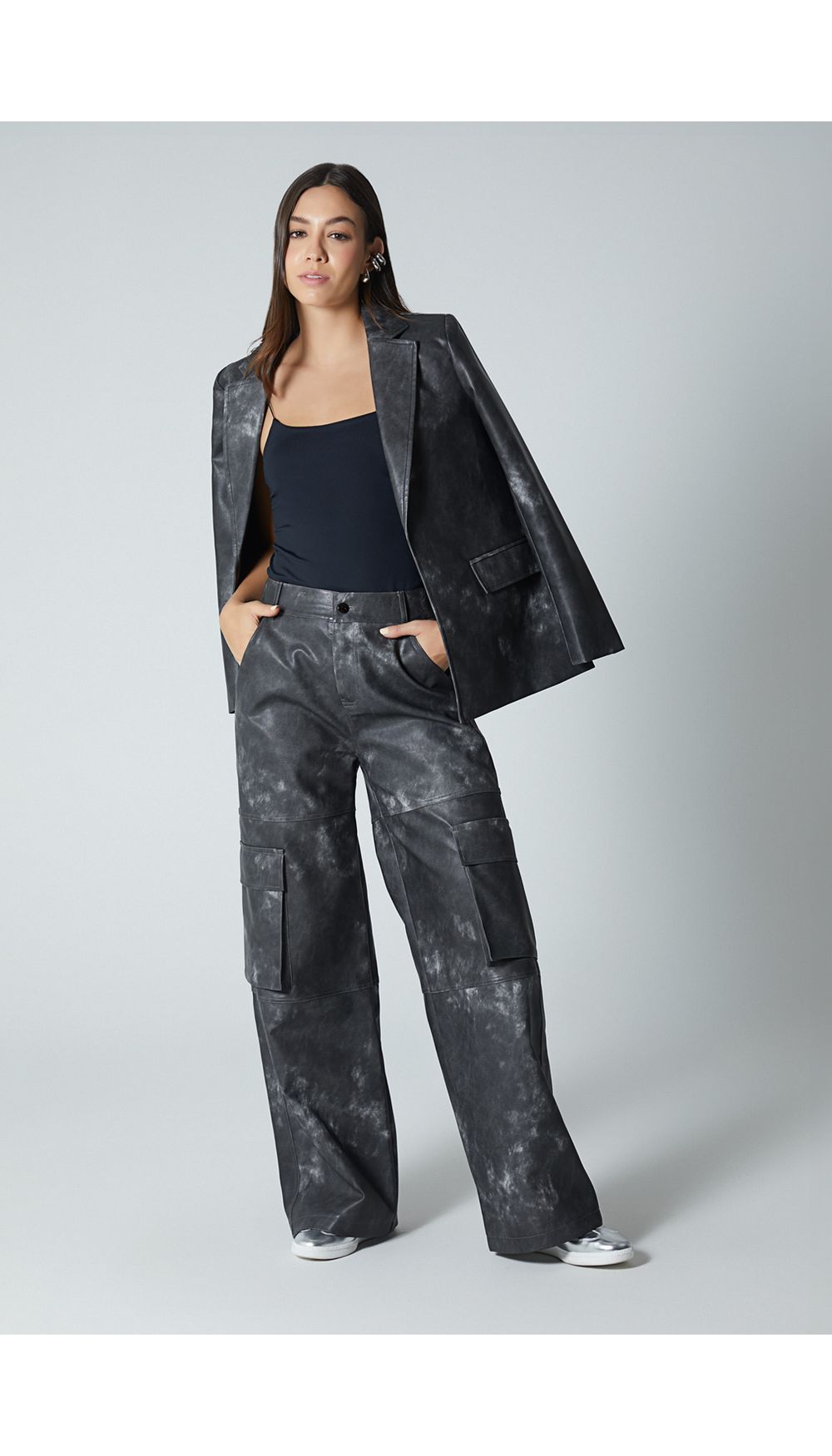 Pantalon palazo en pu envejecido para mu