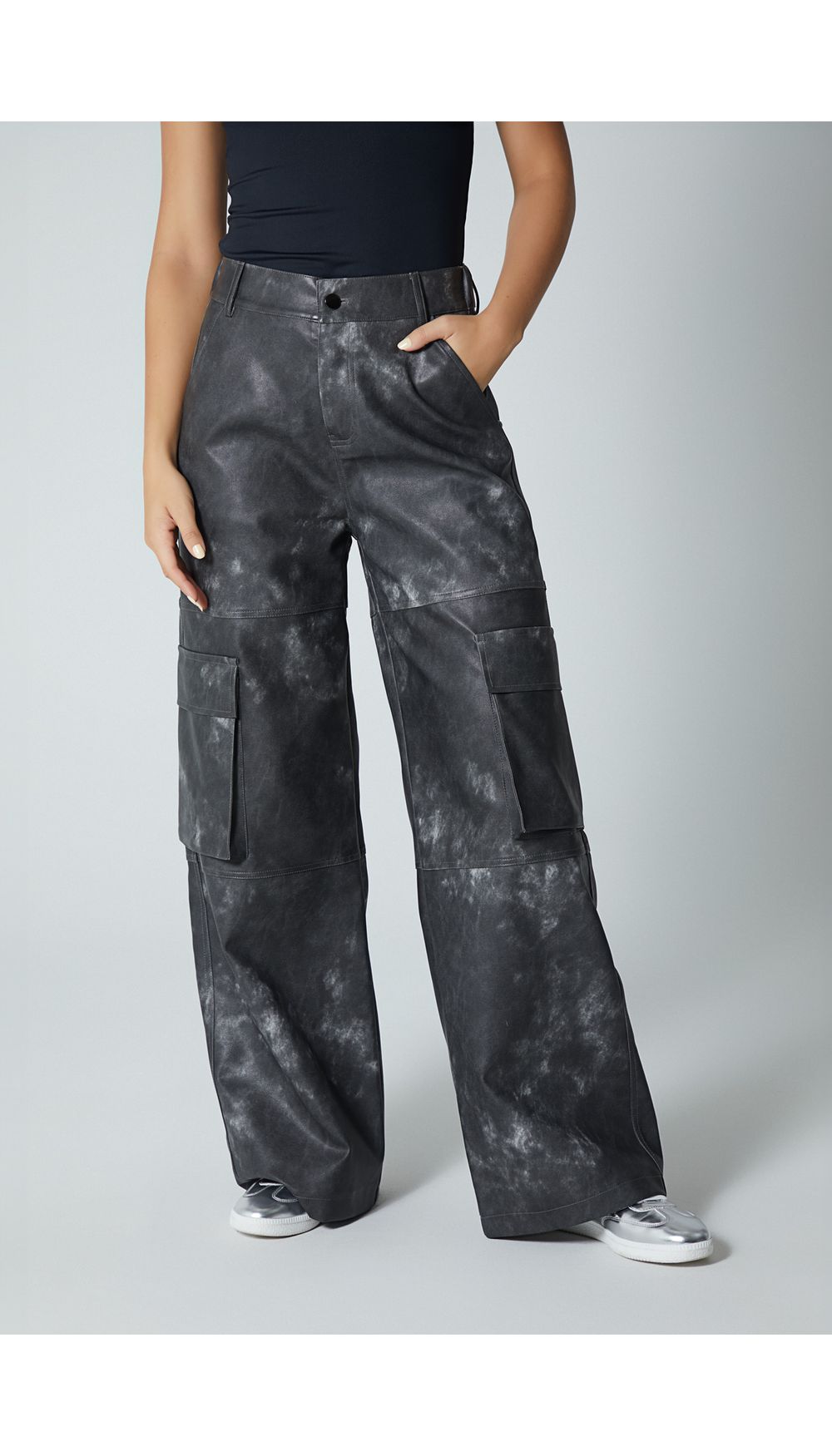 Pantalon palazo en pu envejecido para mu