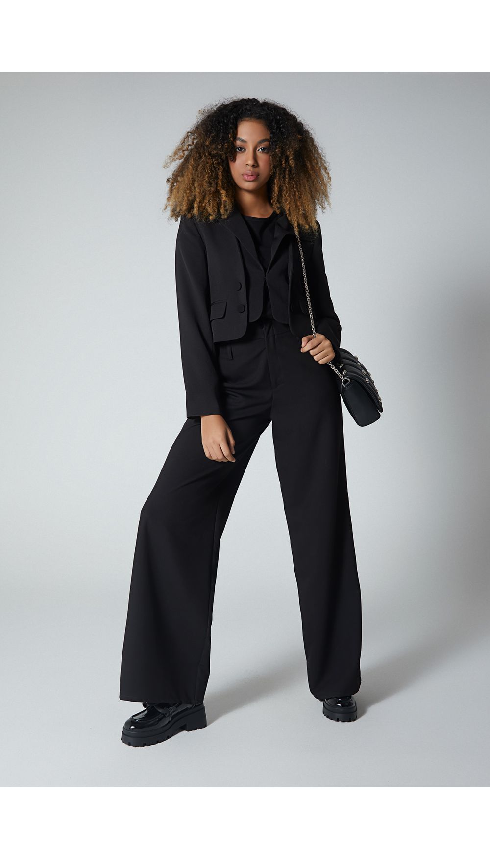 Blazer crop doble solapa para mujer