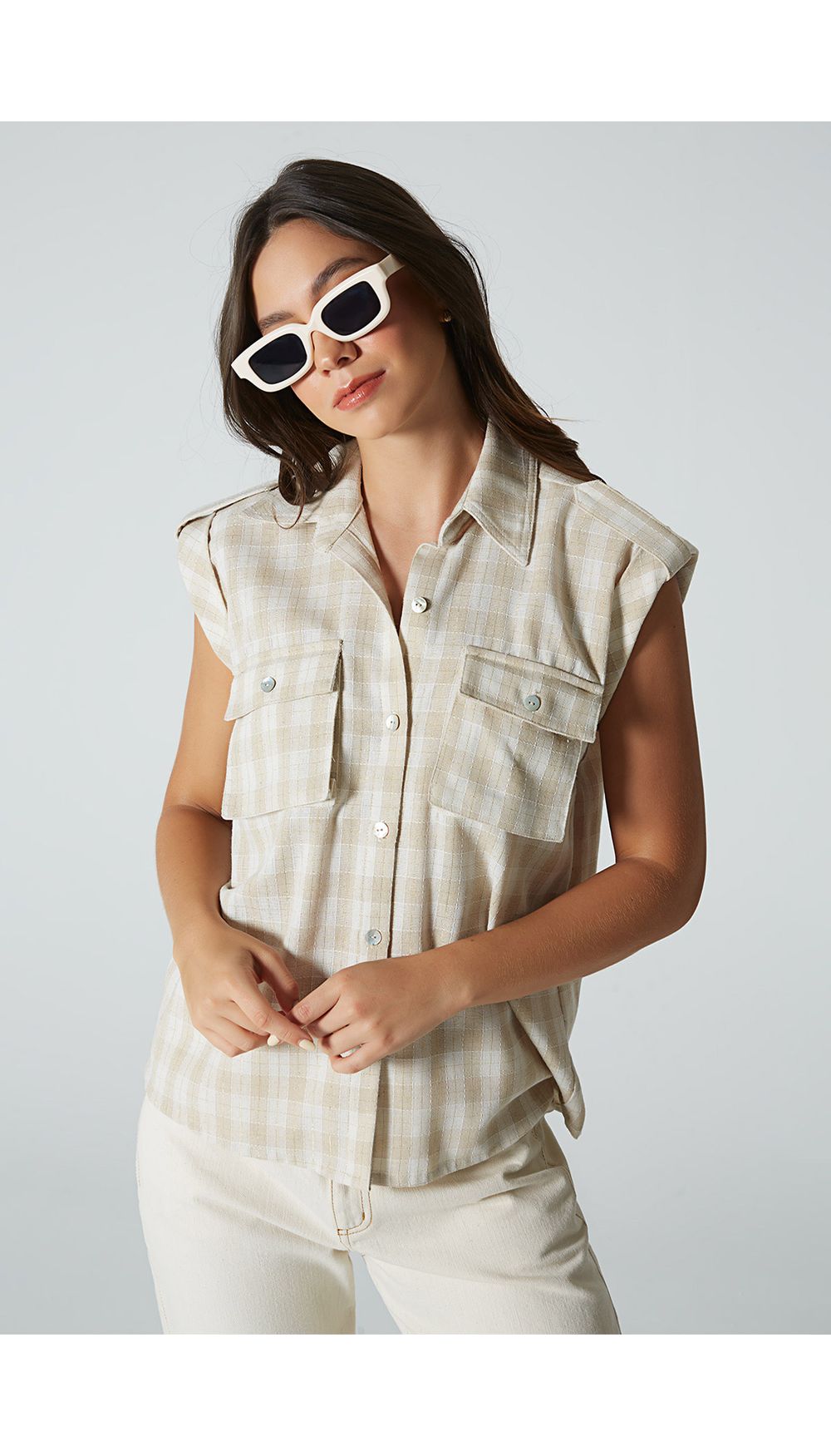 Blusa manga sisa integrada con bolsillos