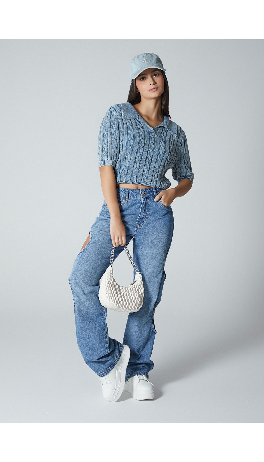 Blusa manga corta tejida con cuello polo