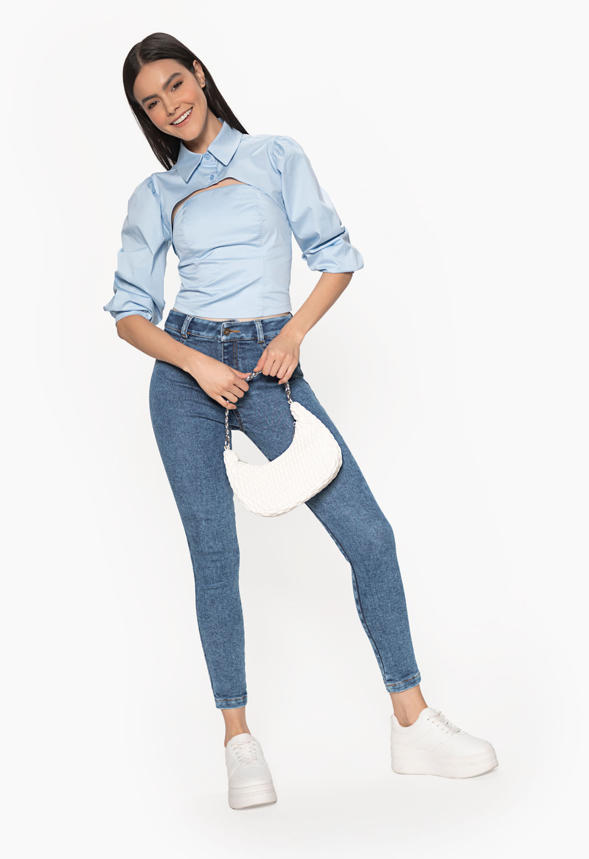 Blusa para mujer manga larga estilo mang xs azulceleste - Imagen principal