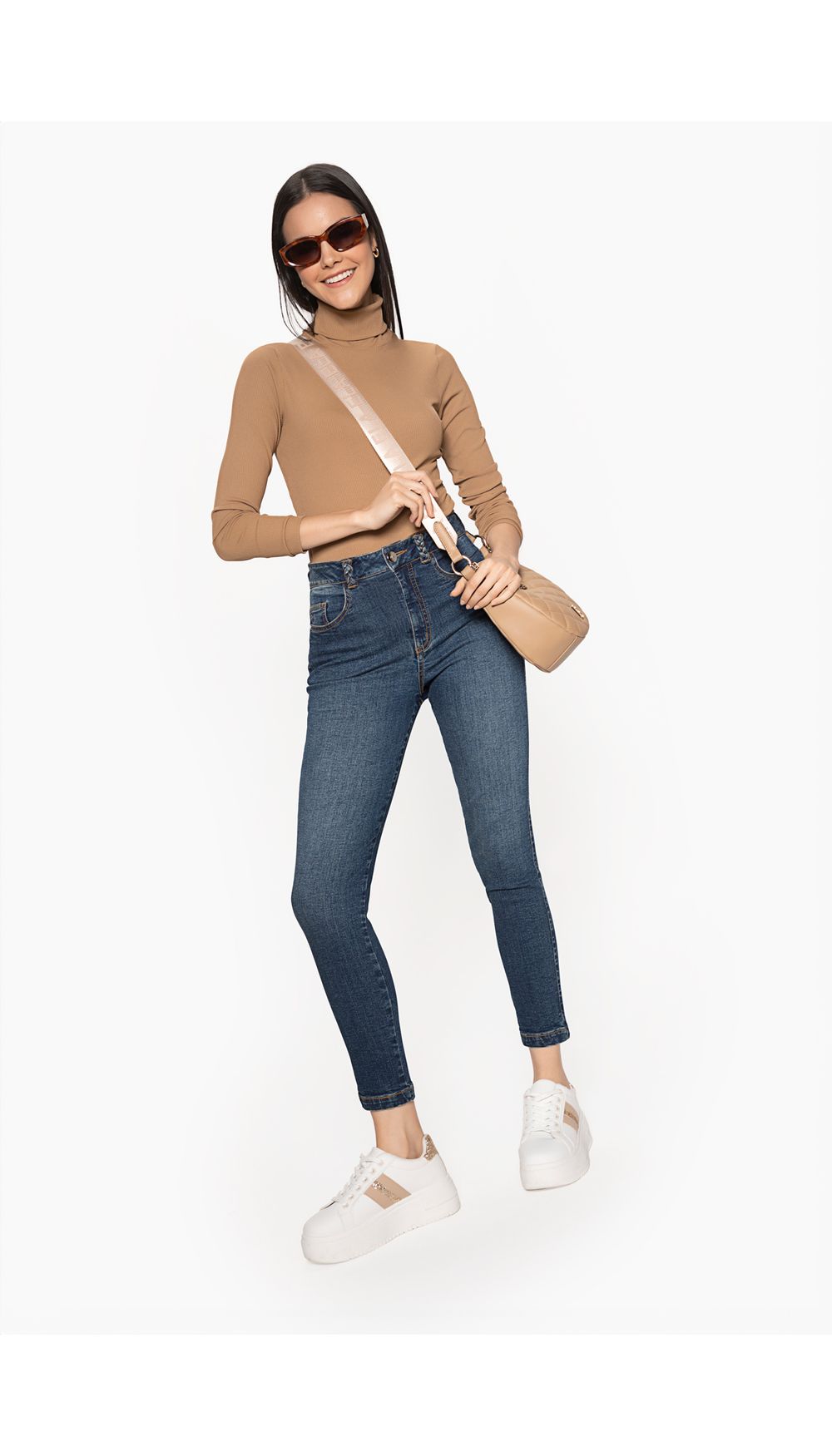 Jean dama tiro alto skinny con detalle e